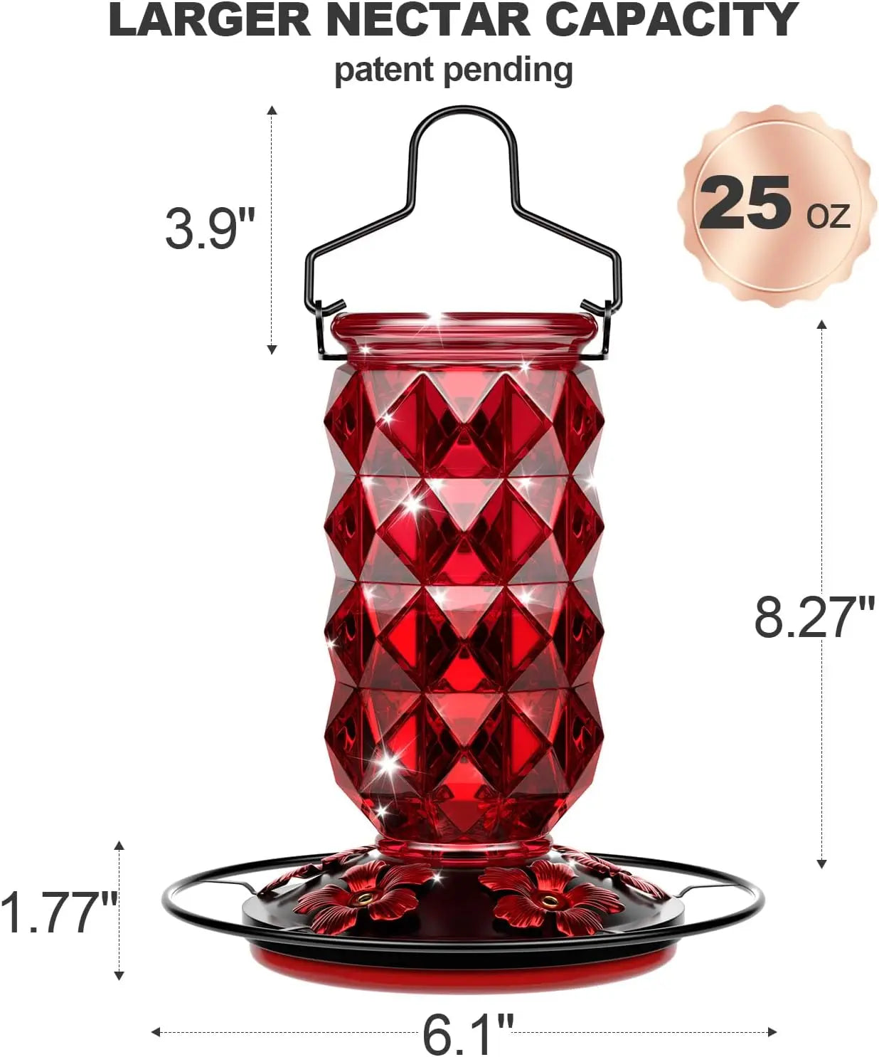 Glass Hummingbird Feeders for Outdoors Hanging, 25Oz Bird Nectar Feeder with Perch & 5 Flower Feeding Ports Leak Proof Hanging f