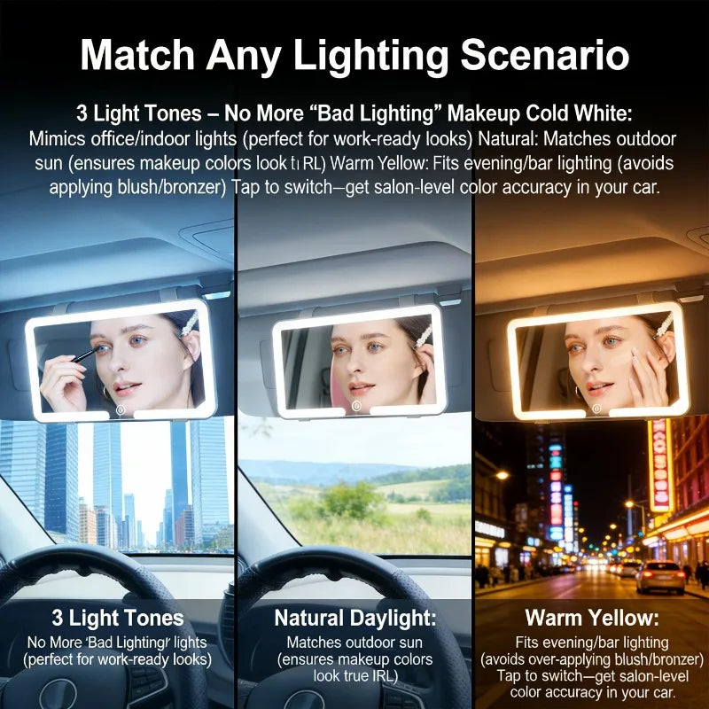 LED Car Makeup HD Mirror Sunshade Makeup Hanging Mirror Ultra Thin USB Charge Autom Cosmetic Mirror Touch Screen Dimmable Light