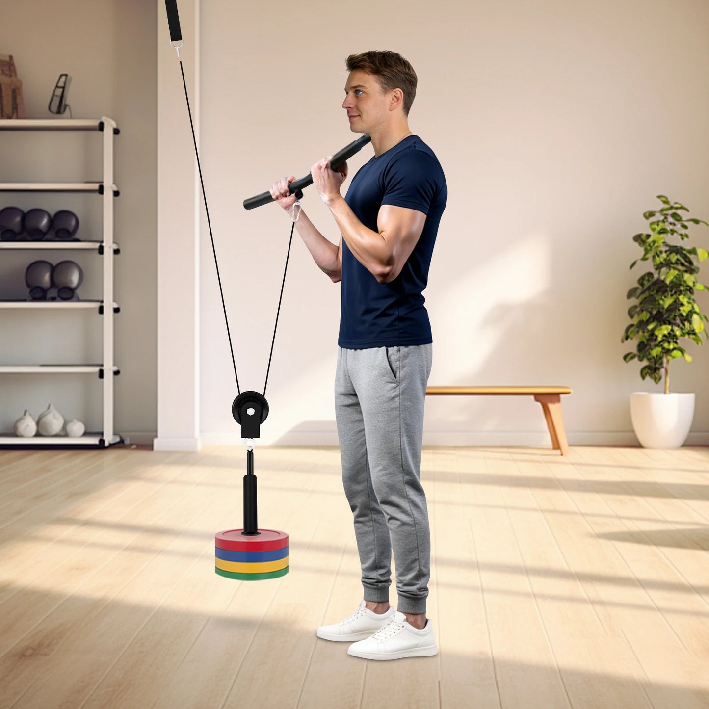 Cable Pull Fitness Gym Arm Biceps Triceps Rope Strap Weight Lifting Bodybuilding Strength Training Pulldown Pulley System Gym