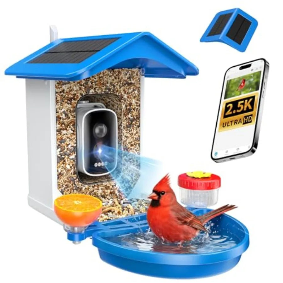 Smart Bird Feeder with Camera, 2.5K QHD, AI Identify 16000+ Birds, Dual Solar Panel, AI Auto-Capture and Motion Detection, IP