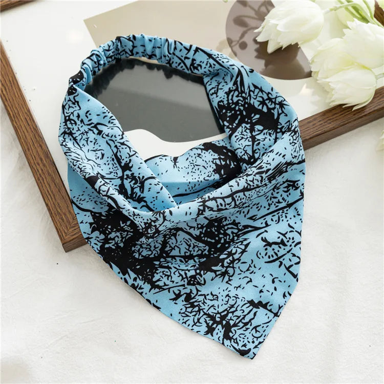 Summer Vintage Print Flower Beach Bandana Hair Scarf Fashion Elastic Rubber Headbands for Women Girl Hair Accessories