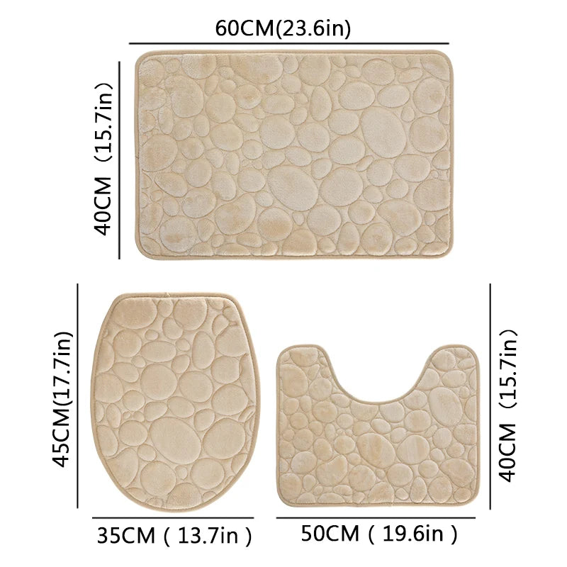 Solid Color Microfiber Bathroom Floor Mat Set Water Absorbing Non Slip Stone