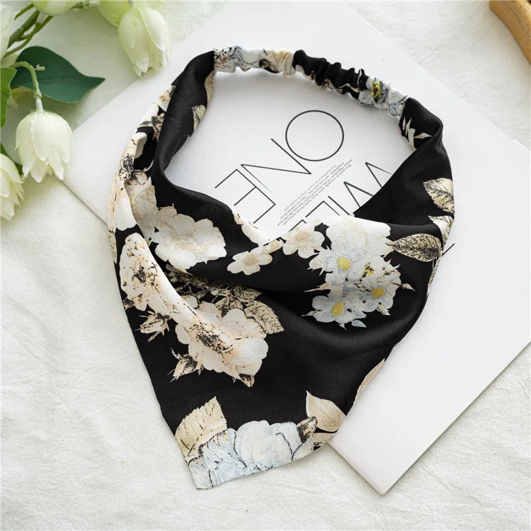 Summer Vintage Print Flower Beach Bandana Hair Scarf Fashion Elastic Rubber Headbands for Women Girl Hair Accessories