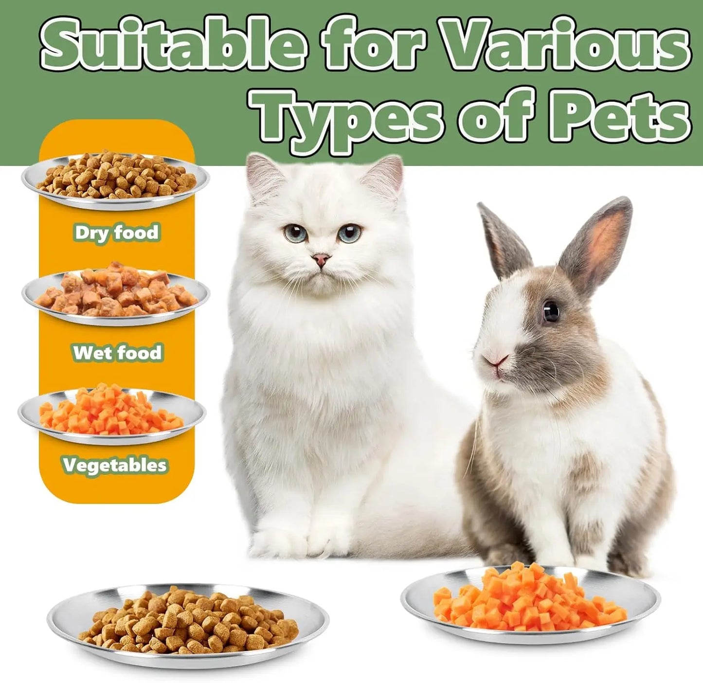 4-Pack Stainless Steel Cat Food Bowls, Shallow Whisker-Friendly Non-Slip Silicone Base Metal Dishes, Easy to Clean Indoor Feedin