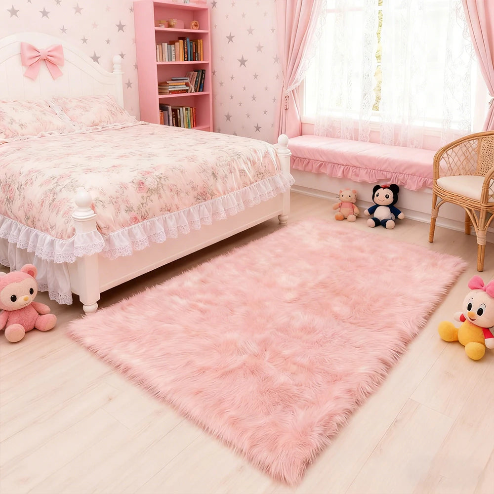Fluffy Faux Fur Rug For Living Room And Bedroom Washable