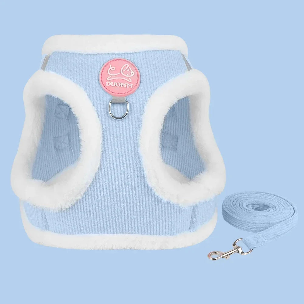 Sphynx Cat Harness Vest With Fur For Walking Leash Set