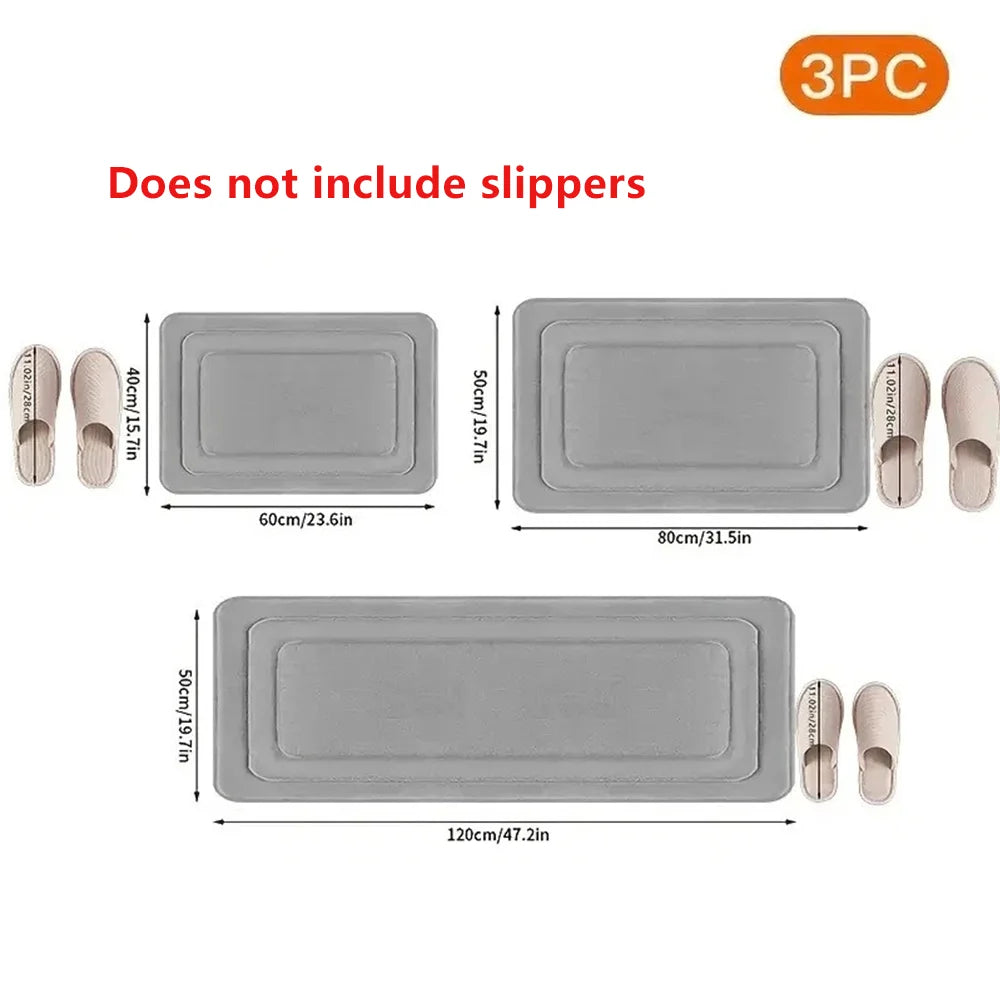 Absorbent Memory Foam Bath Mats Set Non Slip Quick Dry
