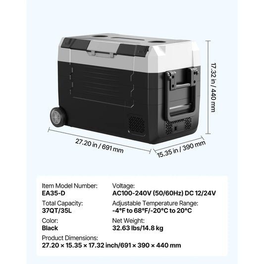 SucceBuy Portable Car Refrigerator With Wheel App Control For Camping