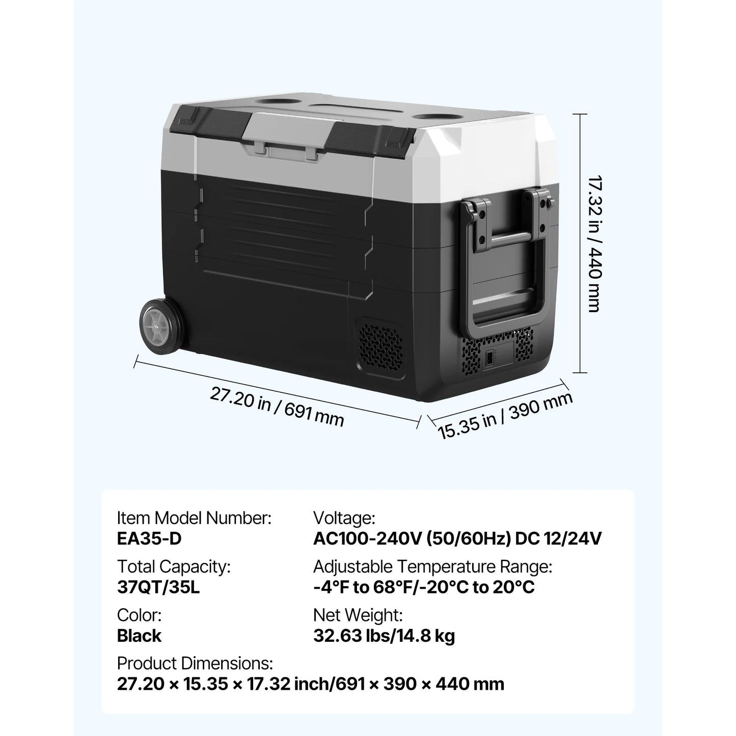 SucceBuy Portable Car Refrigerator with Wheels and App Control