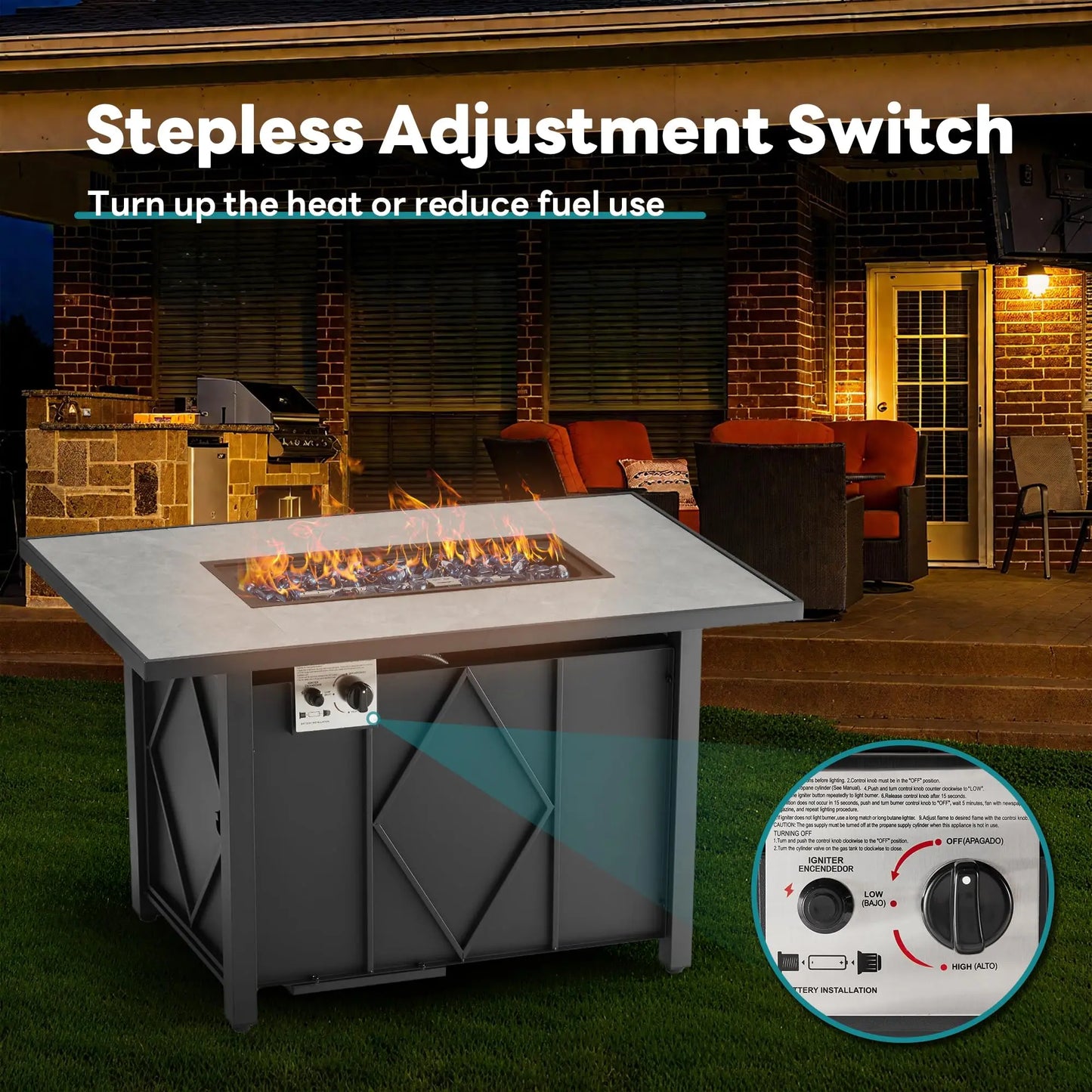 JHK Outdoor Propane Fire Pit Table CSA Certified 50000 BTU