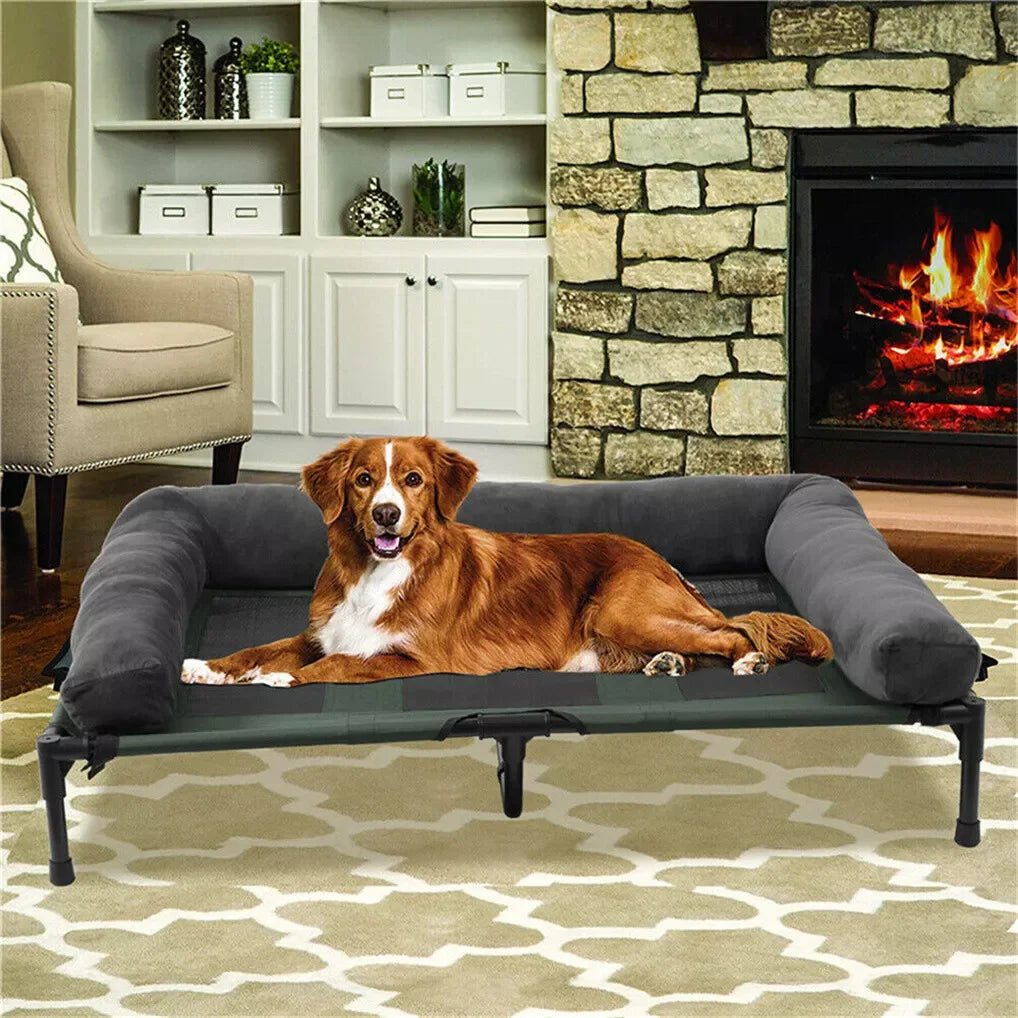 BINGOPAW Outdoor Elevated Dog Bed With Detachable Bolster Mesh Lounger