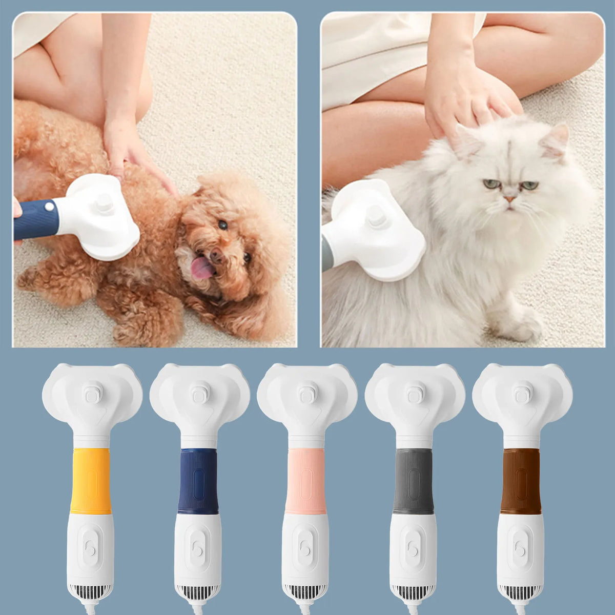 3-in-1 Low Noise Pet Hair Dryer Brush, 600W