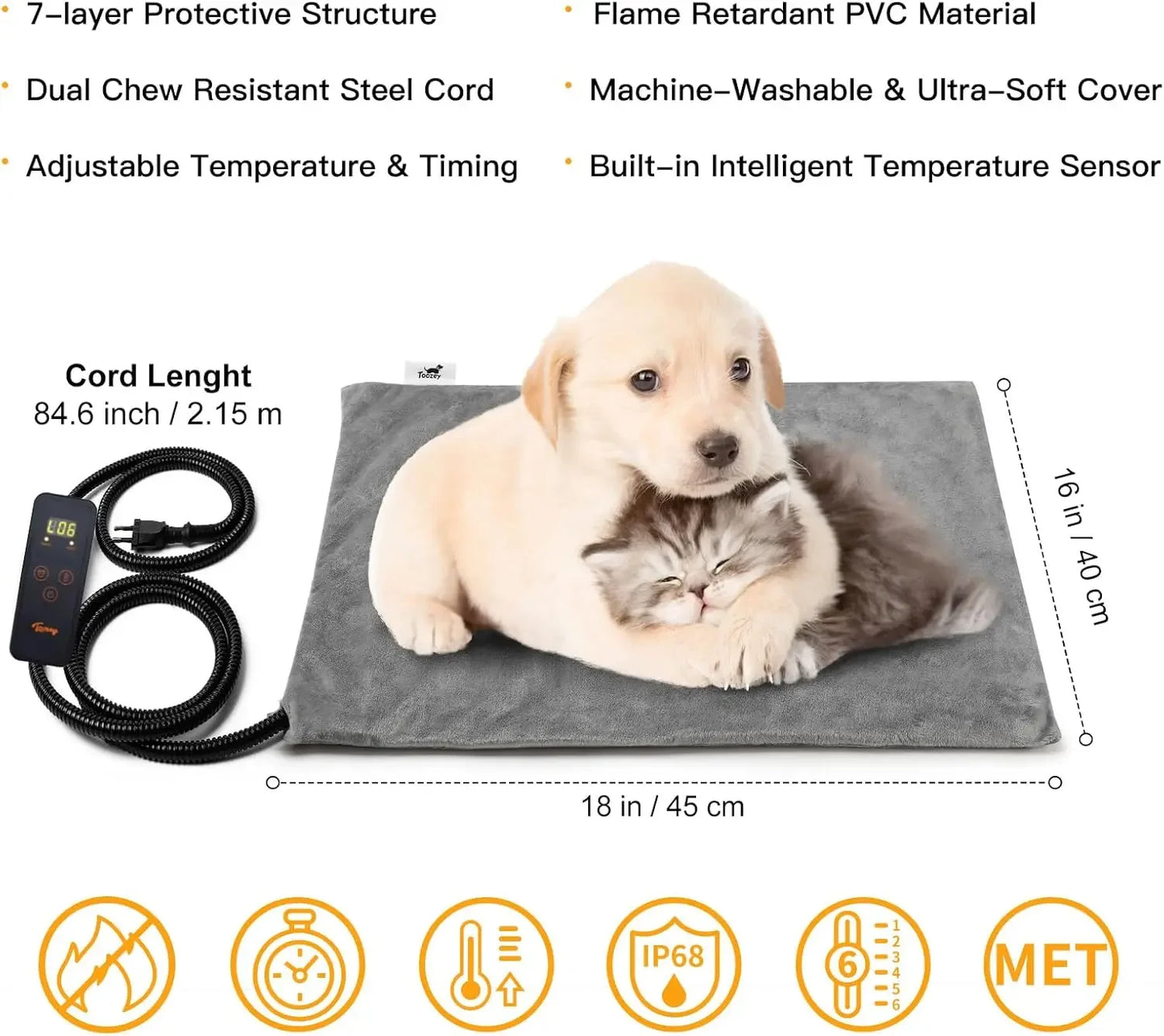 Small Pet Electric Heated Pad With 6 Temperature Settings And Timer Waterproof