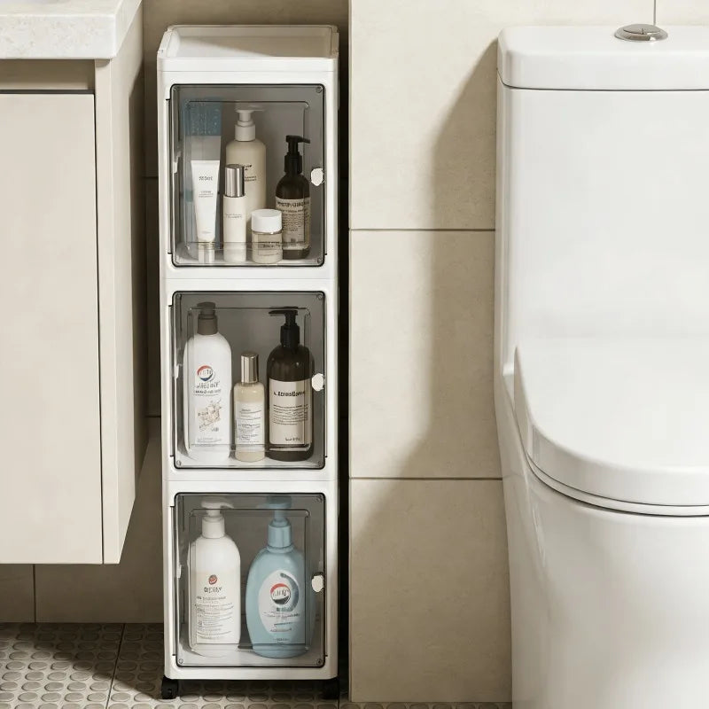 Slim Rolling Storage Cabinet with Clear Doors
