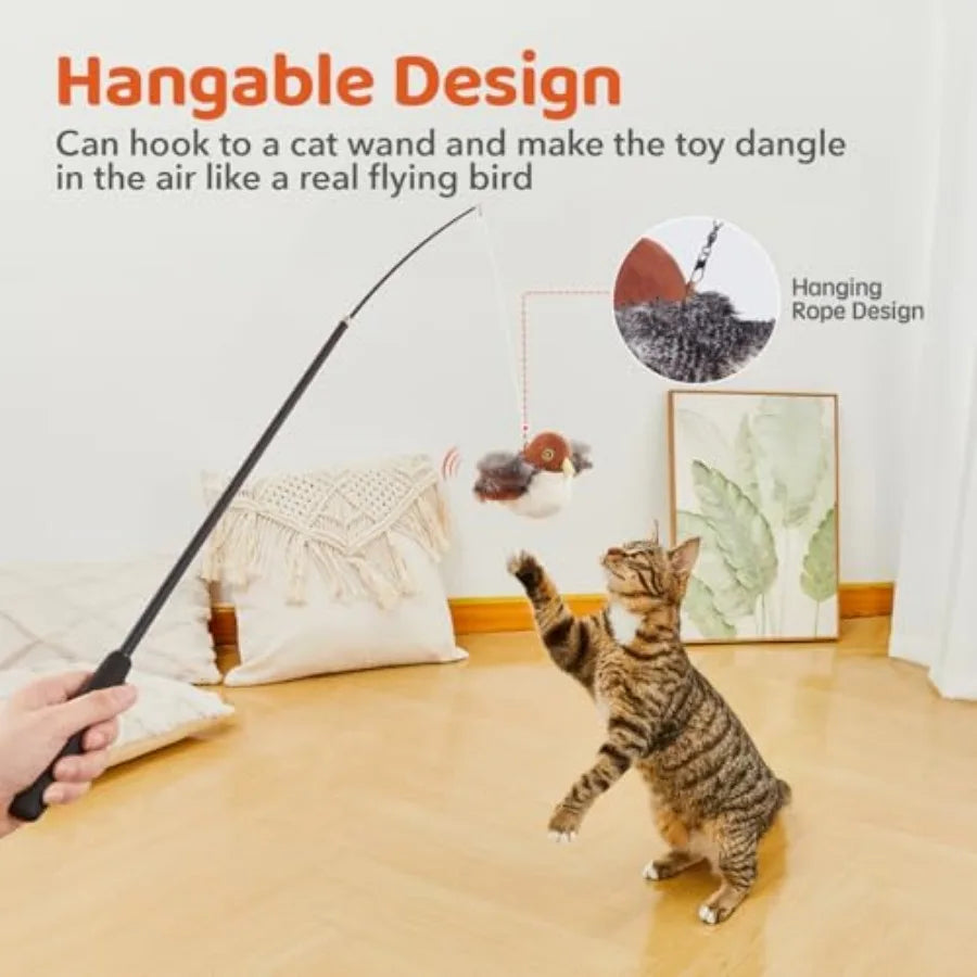 Cat Toys Rechargeable Flapping Bird Sparrow, Lifelike Chirp Tweet, Touch Activated Kitten Toy Interactive Cat Exercise Toys for