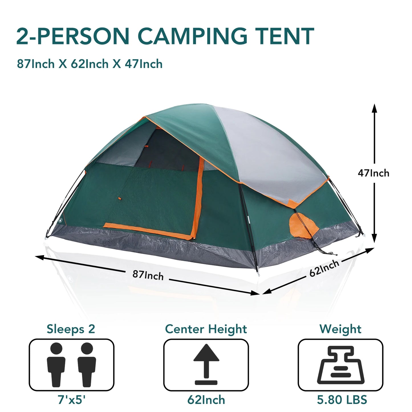 JHK 2 Person Outdoor Camping Tent Easy Setup Cabin Tent with Mesh Windows Waterproof Windproof Portable Outdoor Tent for Hiking