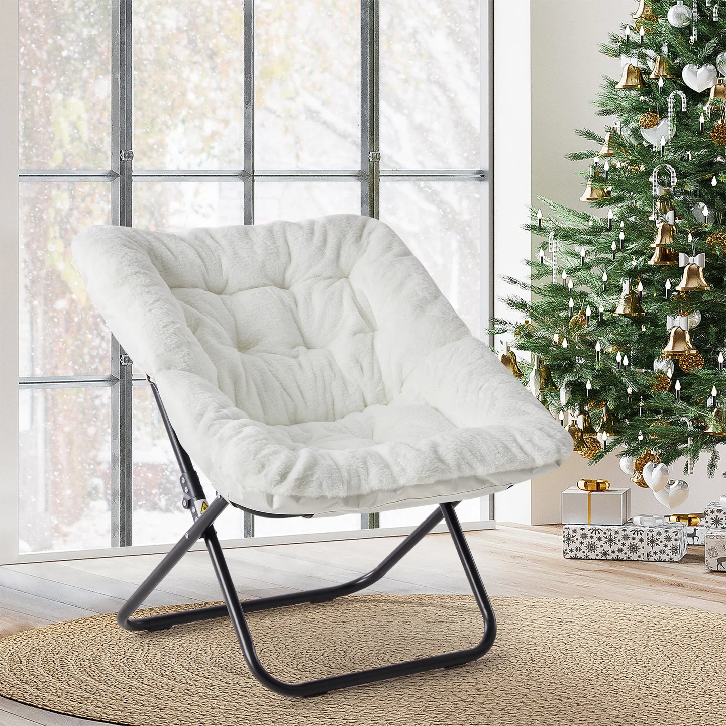 JHK Cozy Faux Fur Saucer Chair With Metal Frame And Padded Seat For Comfort
