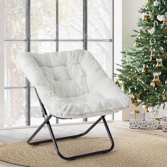 JHK Cozy Faux Fur Saucer Chair With Metal Frame And Padded Seat For Comfort