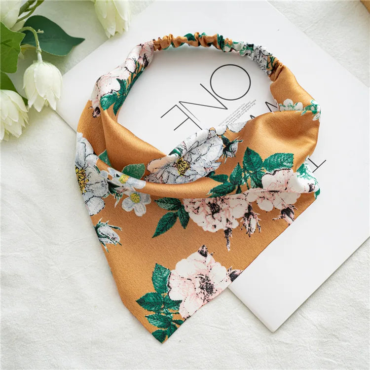 Summer Vintage Print Flower Beach Bandana Hair Scarf Fashion Elastic Rubber Headbands for Women Girl Hair Accessories