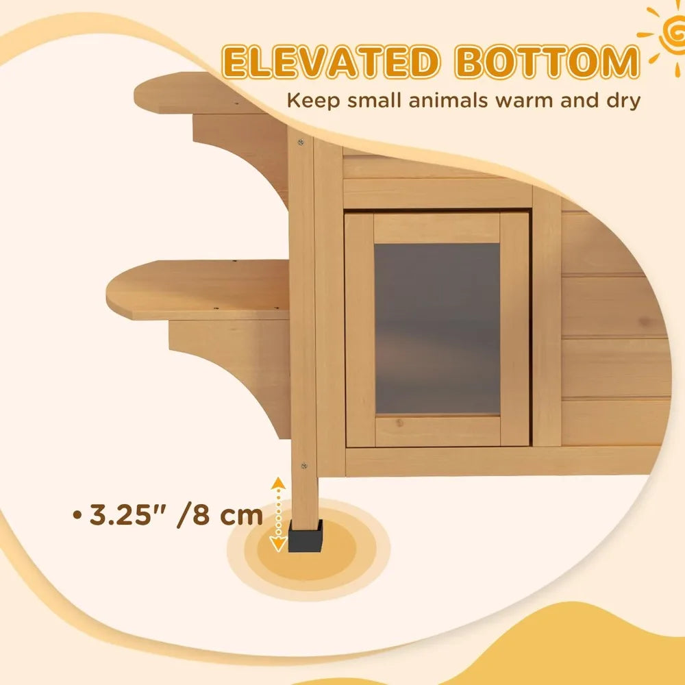 pawhut 2-story cat house outdoor, weatherproof wooden cat enclosure for feral cats with escape door, openable roof, jumping plat