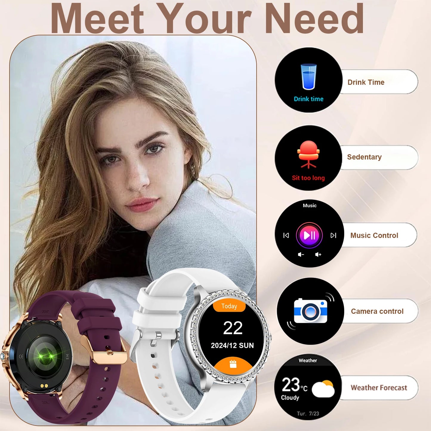 INNOFOVO Women's Smartwatch Touchscreen Fitness Tracker