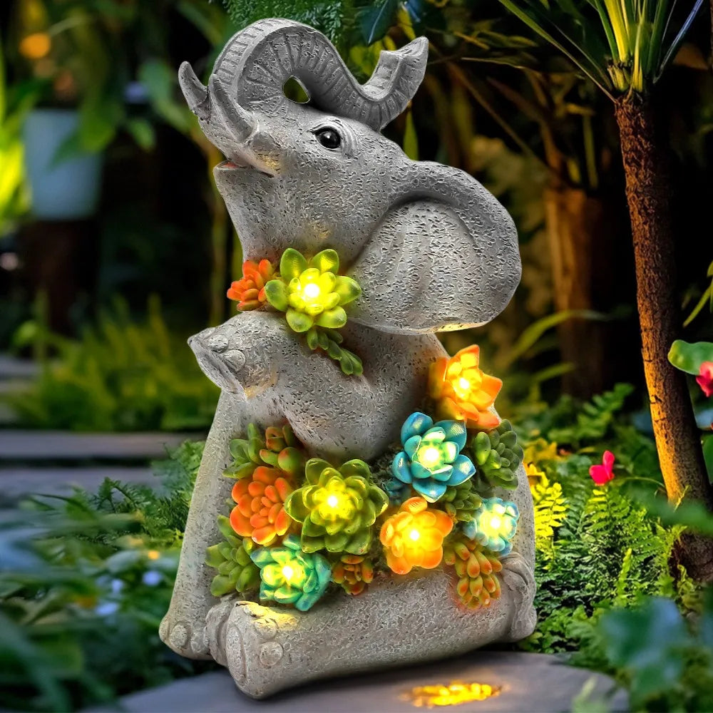 Solar Garden Turtle Elephant Dragon Statue Light Decor For Outdoor