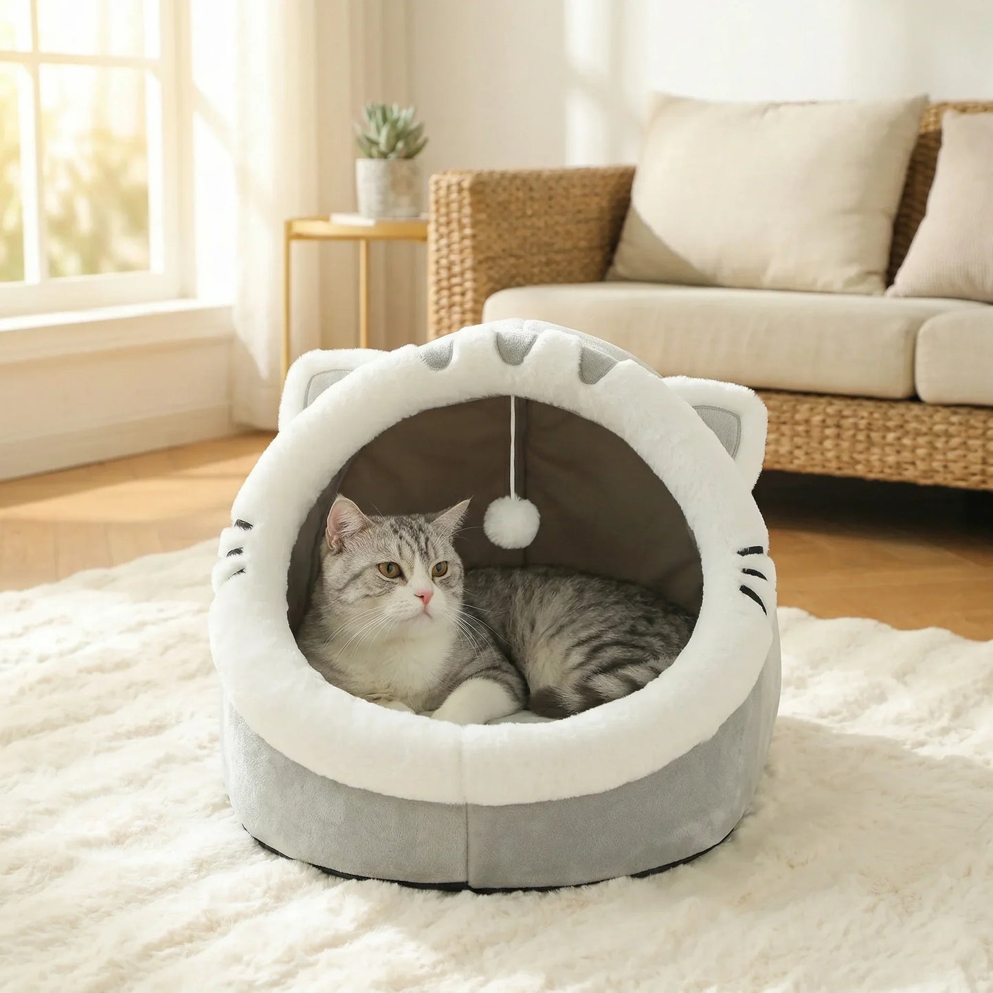 Cozy Cave Cat Bed With Soft Foldable Cushion Machine Washable