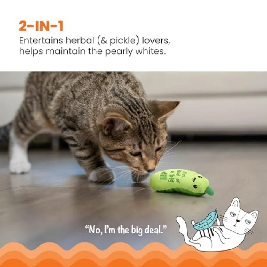 Crunchy Pickle Kicker Cat Toy Plush Crinkle Toy with Catnip and Dental Mesh, 6.5"