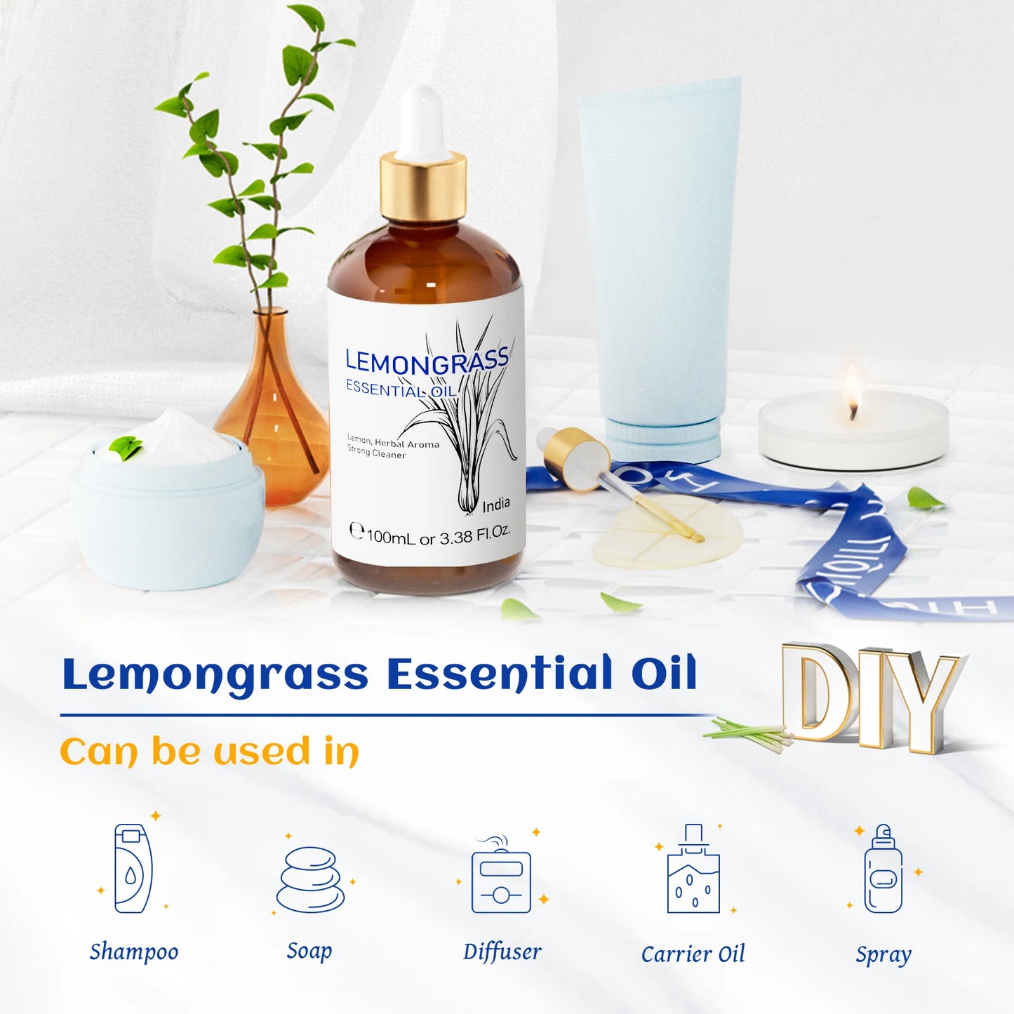 HIQILI 100ml Lavender/Eucalyptus/Nutmeg Essential Oil, 100% Pure Natural for Diffuser, Humidifier Candle Making Home Fragrance