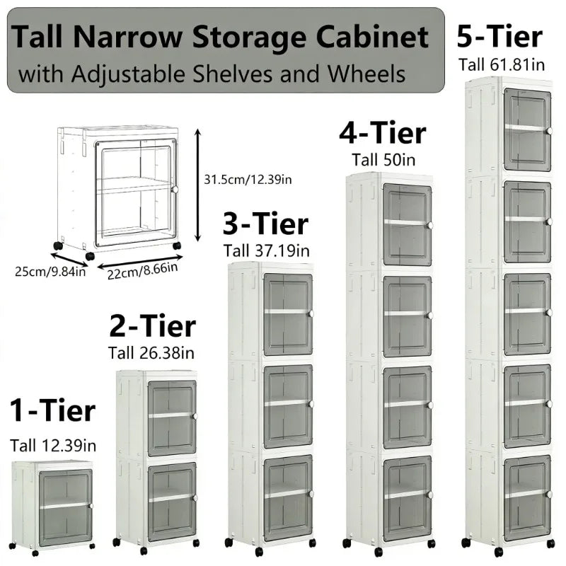 Slim Rolling Storage Cabinet with Clear Doors
