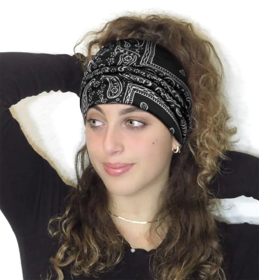 3 Pack Wide Headbands for Women Paisley Twist Hair Bands Stretchy Cross Head Turban Bandana Valentine's Day Non Slip Exercise Hair Wraps Accessories