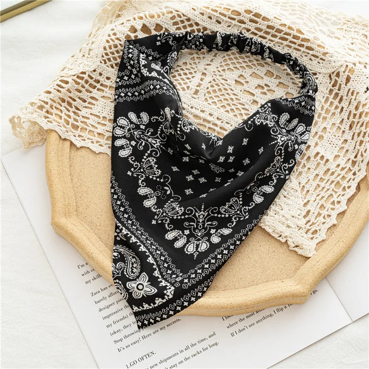 Summer Vintage Print Flower Beach Bandana Hair Scarf Fashion Elastic Rubber Headbands for Women Girl Hair Accessories