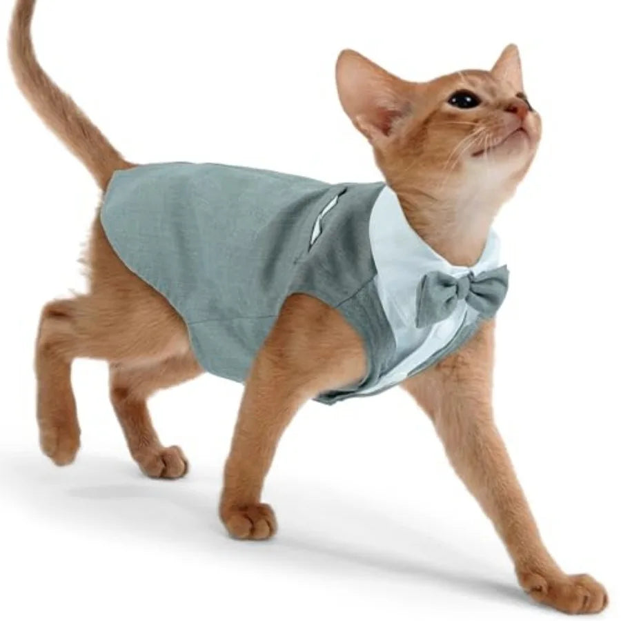 Cat Tuxedo Suit Formal Wear with Bow Tie, Soft Skin-Friendly Cat Costumes for Cats Only, Elegant Outfit for Male Female Cats, P