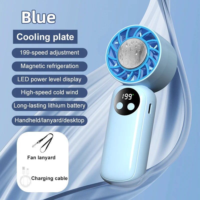 Semiconductor Refrigeration Handheld Electric Fan 2000mAh USB Rechargeable