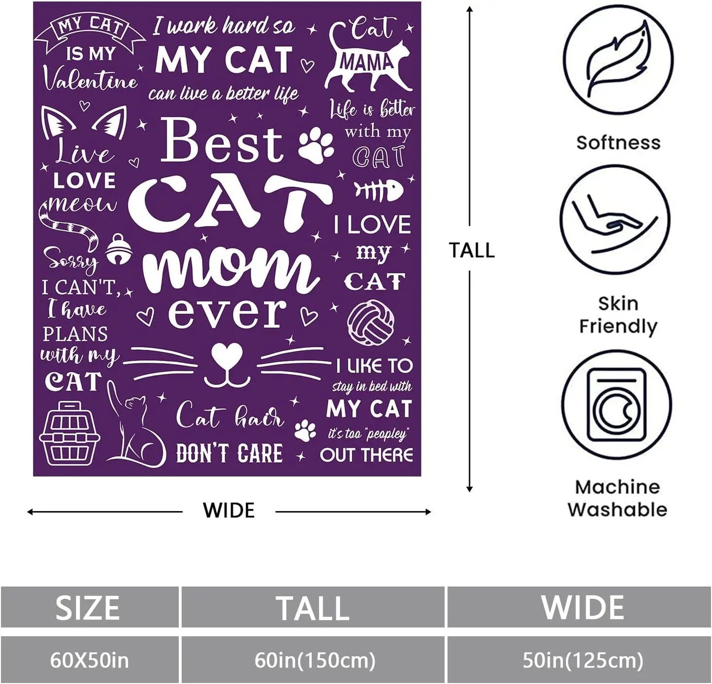 Cat Mom Blanket Gift For Cat Lovers Women Birthday Christmas