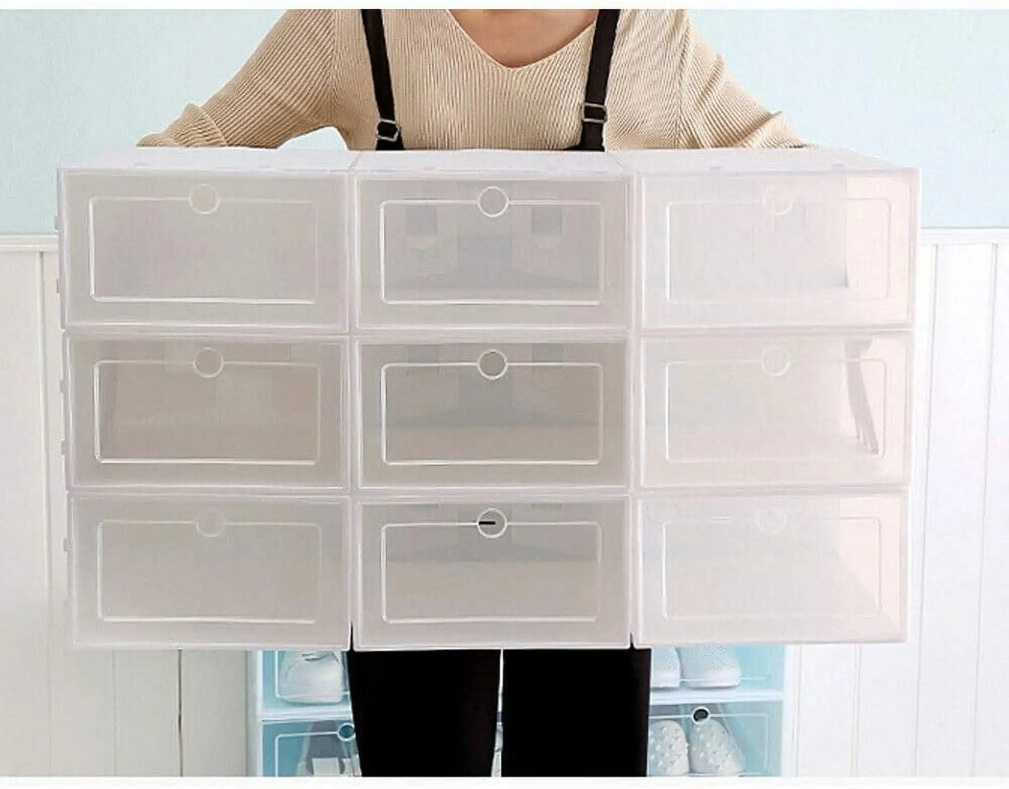 Foldable Flip Shoe Box Set Clear Plastic Stackable Storage Organizer