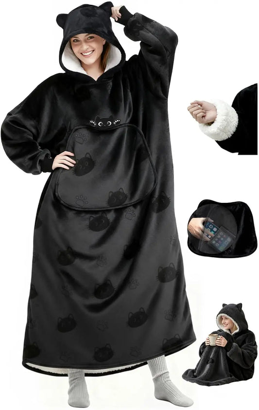Wearable Sherpa Hoodie Blanket For Adults With Giant Pocket