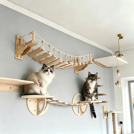 39.4In Wall-mounted Cat Roped Bridge for Indoor Cats Steps with Sisal Wall Wooden Furniture for Sleeping Playing Climbing