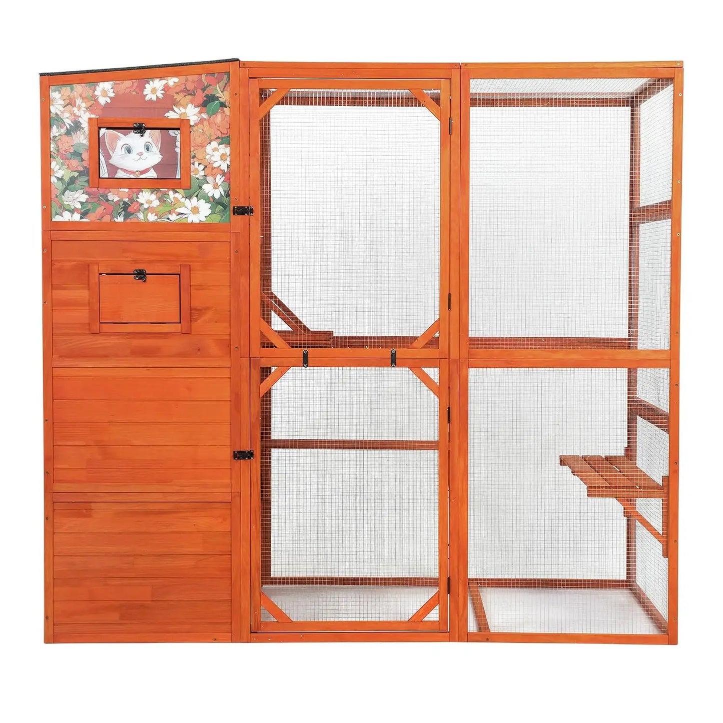 Large Wood Cat Catio, Outdoor Enclosure with Weatherproof Roof, 2 Resting Rooms, 2 Platforms, 4-Tier Cat Playpen (Grey, Custom