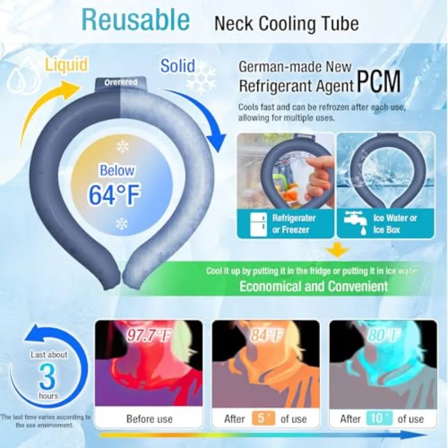 Neck Cooling Tube 70% Gel Increase Ice Ring Neck Cooler Wearable Body Cooling Products for Summer Outdoor Indoor Activities Rel