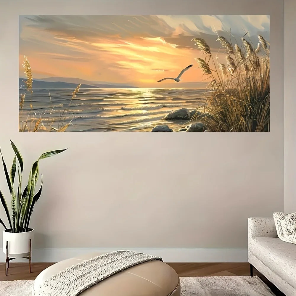 Sunset Beach Seascape Canvas Art Print For Interior Decor
