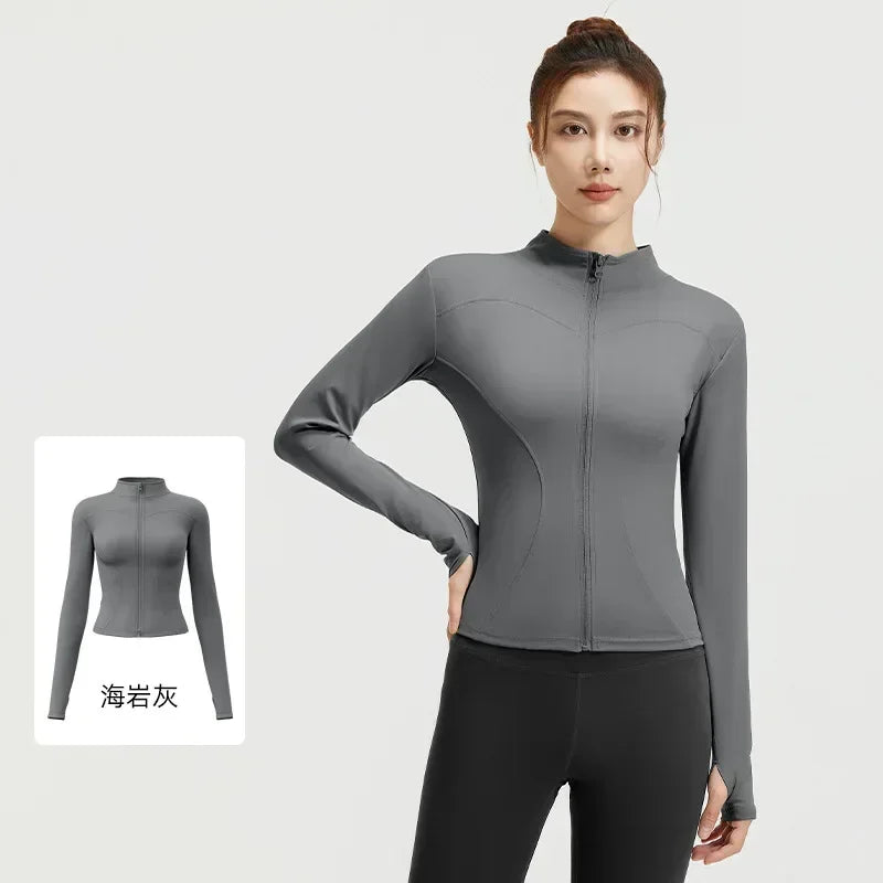 Women's Zipper Long Sleeve Sports Jacket For Fitness And Yoga