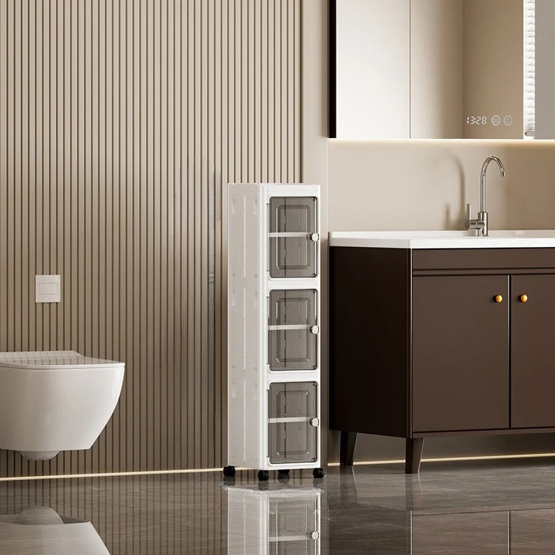 Slim Rolling Storage Cabinet with Clear Doors