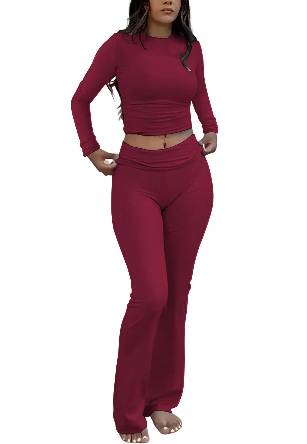Women's Yoga Two-Piece Set Long Sleeve Wide-Leg Activewear