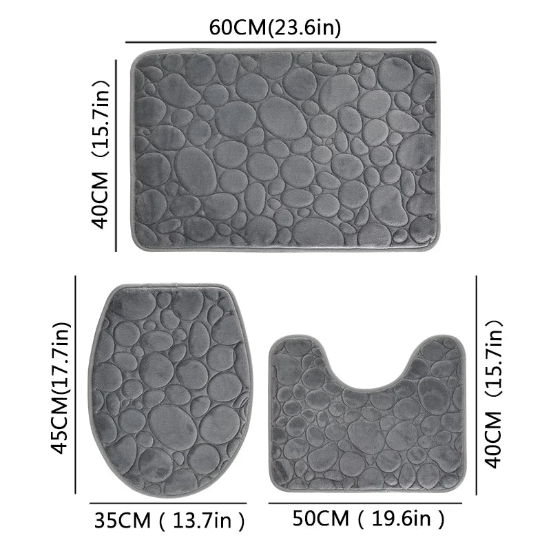 Solid Color Microfiber Bathroom Floor Mat Set Water Absorbing Non Slip Stone