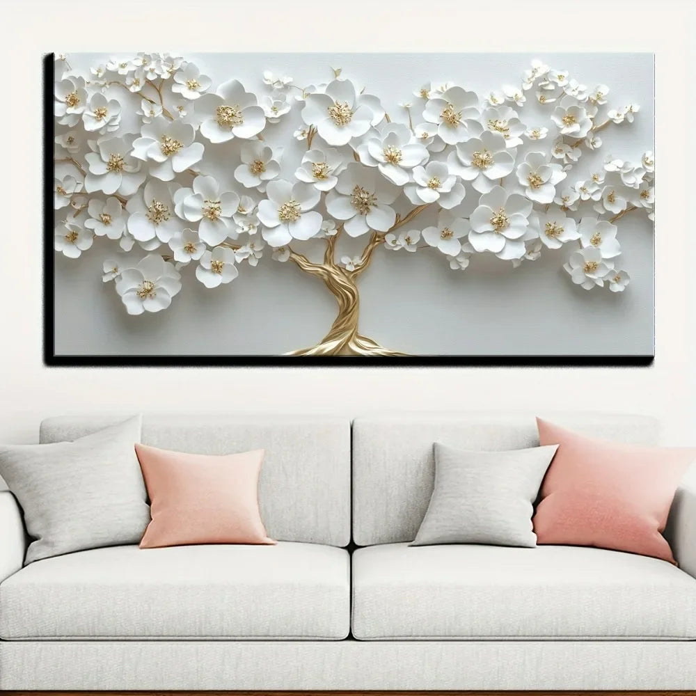 Nordic White Flower Oil Painting On Canvas Deco Wall Art