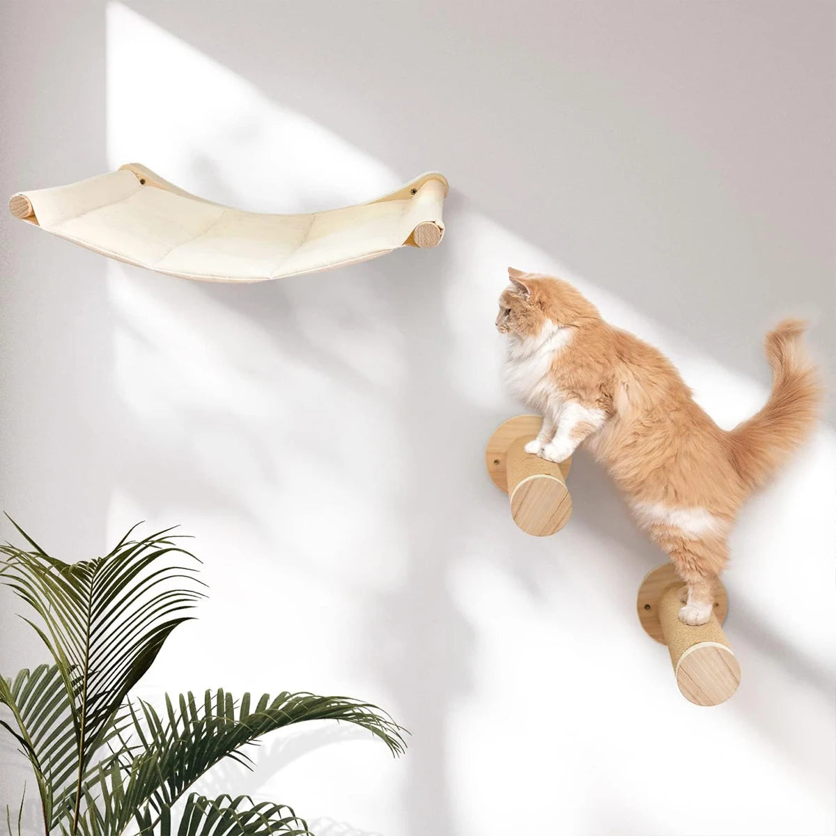 PETRAVEL CN Cat Wall Mounted Hammock Bed With Three Layer Wood And Sisal Shelves