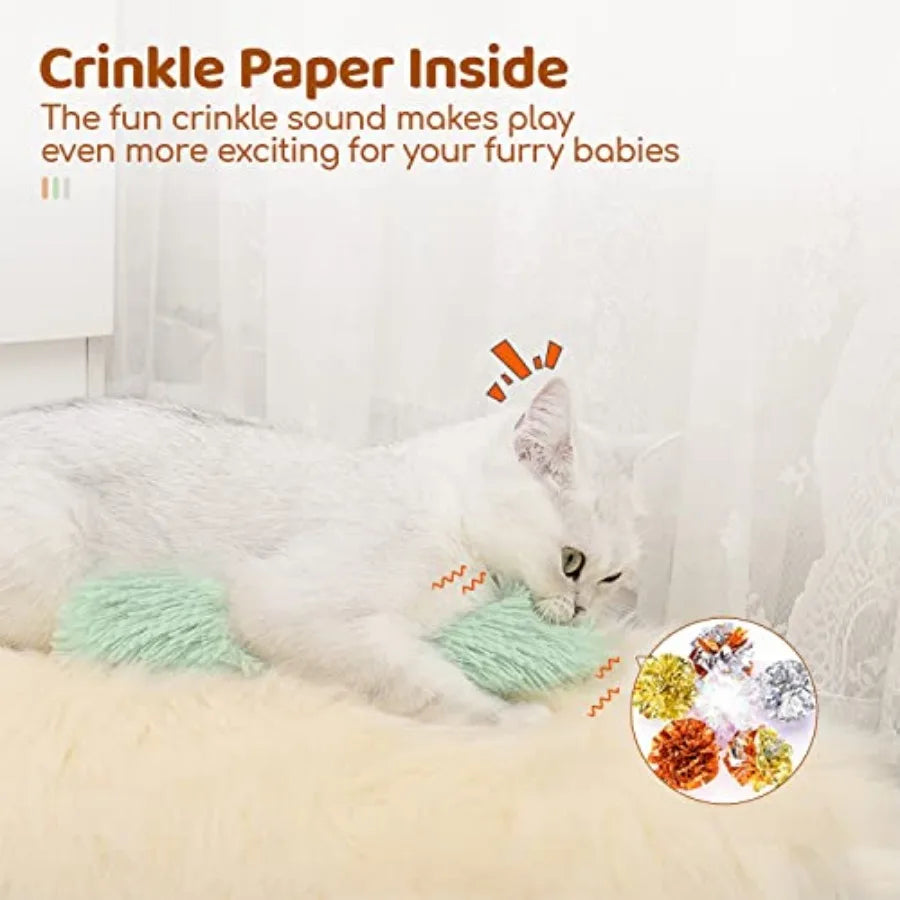 Cat Toys Pillows, 3 Pack, Soft and Durable Crinkle Sound with Catnip Inside, Interactive Indoor Kitten Kicker, Promotes Kitty E