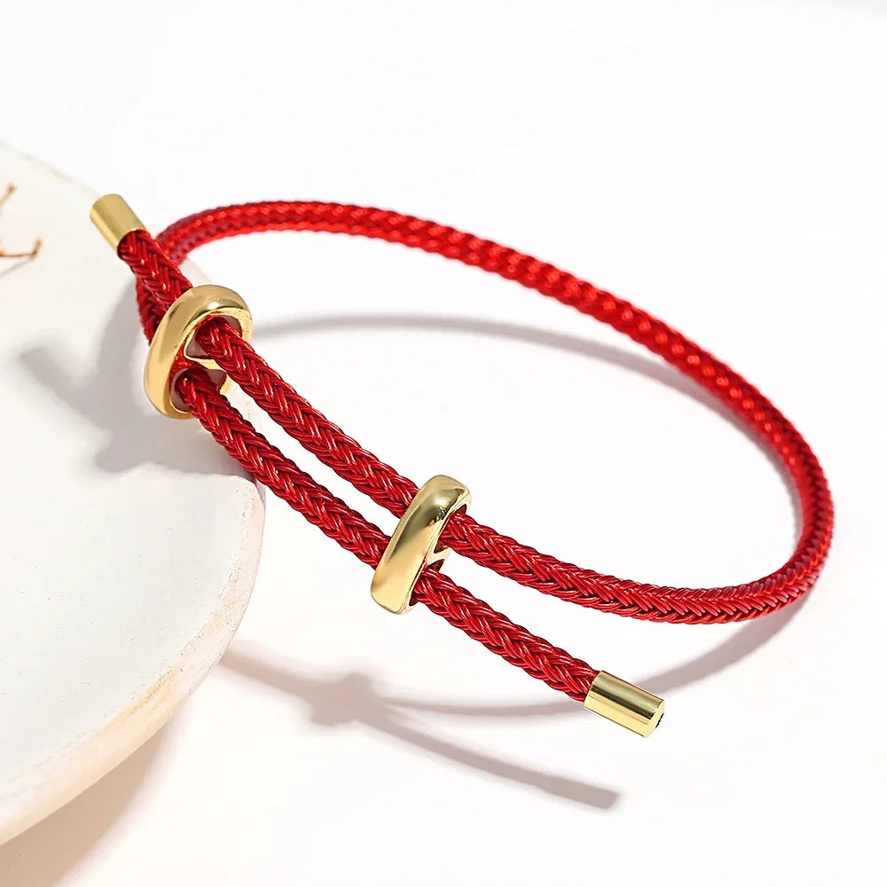 Greatera Trendy Red Thread String Bracelets for Women Men Stainless Steel Braided Rope Adjustable Charm Bracelet Unisex Jewelry