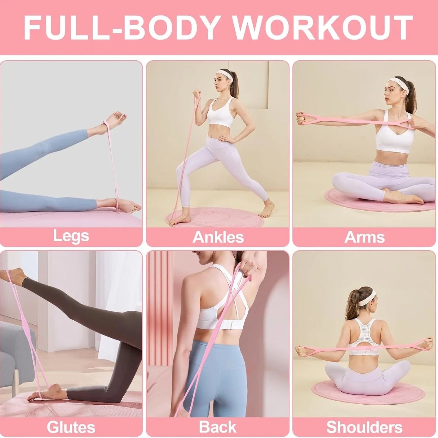 Figure 8 Resistance Bands with Handles Elastic Fitness Exercise Bands for Home Gym Yoga Workout